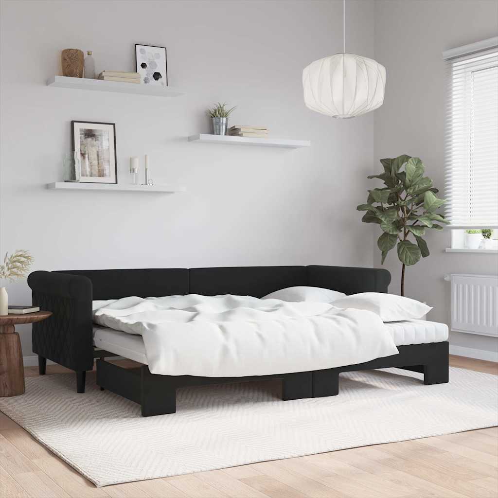 vidaXL Sofa rozsuwana z materacami, czarna, 80x200 cm, aksamit