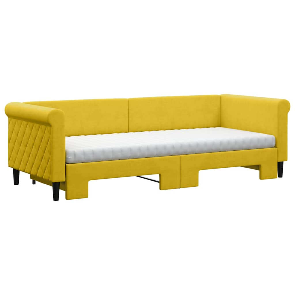 vidaXL Sofa rozsuwana z materacami, żółta, 80x200 cm, aksamit