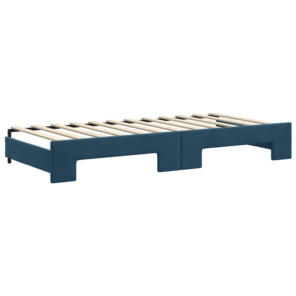 vidaXL Sofa rozsuwana z materacami, niebieska, 90x200 cm, aksamit