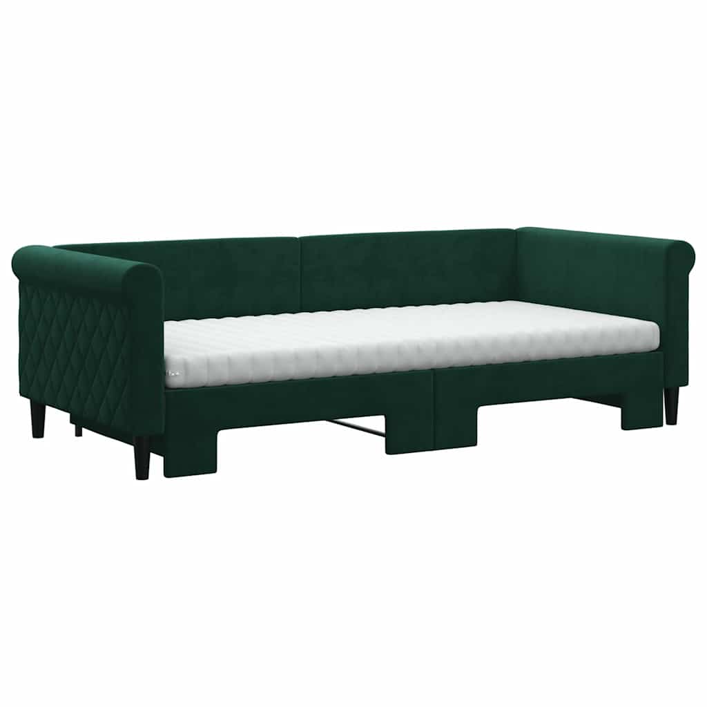vidaXL Sofa rozsuwana z materacami, ciemnozielona, 90x200 cm, aksamit