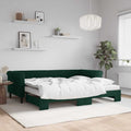 vidaXL Sofa rozsuwana z materacami, ciemnozielona, 90x200 cm, aksamit