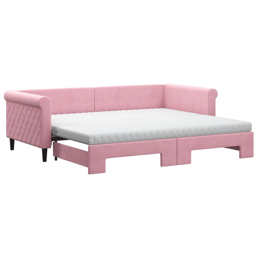 vidaXL Sofa rozsuwana z materacami, różowa, 90x200 cm, aksamit