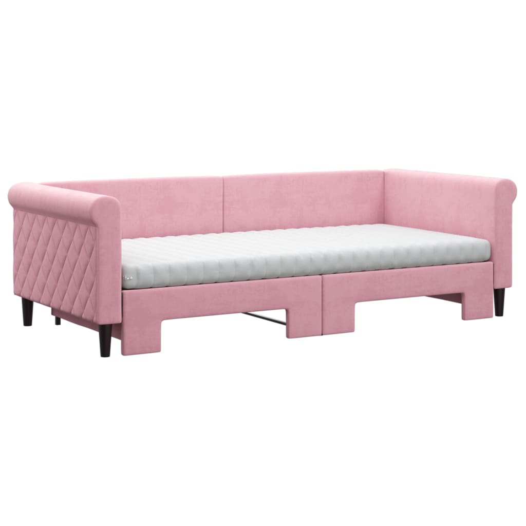 vidaXL Sofa rozsuwana z materacami, różowa, 90x200 cm, aksamit