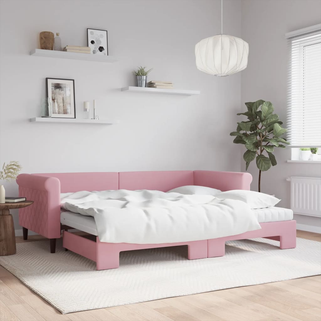 vidaXL Sofa rozsuwana z materacami, różowa, 90x200 cm, aksamit