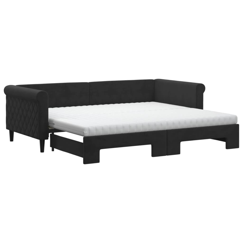 vidaXL Sofa rozsuwana z materacami, czarna, 90x200 cm, aksamit