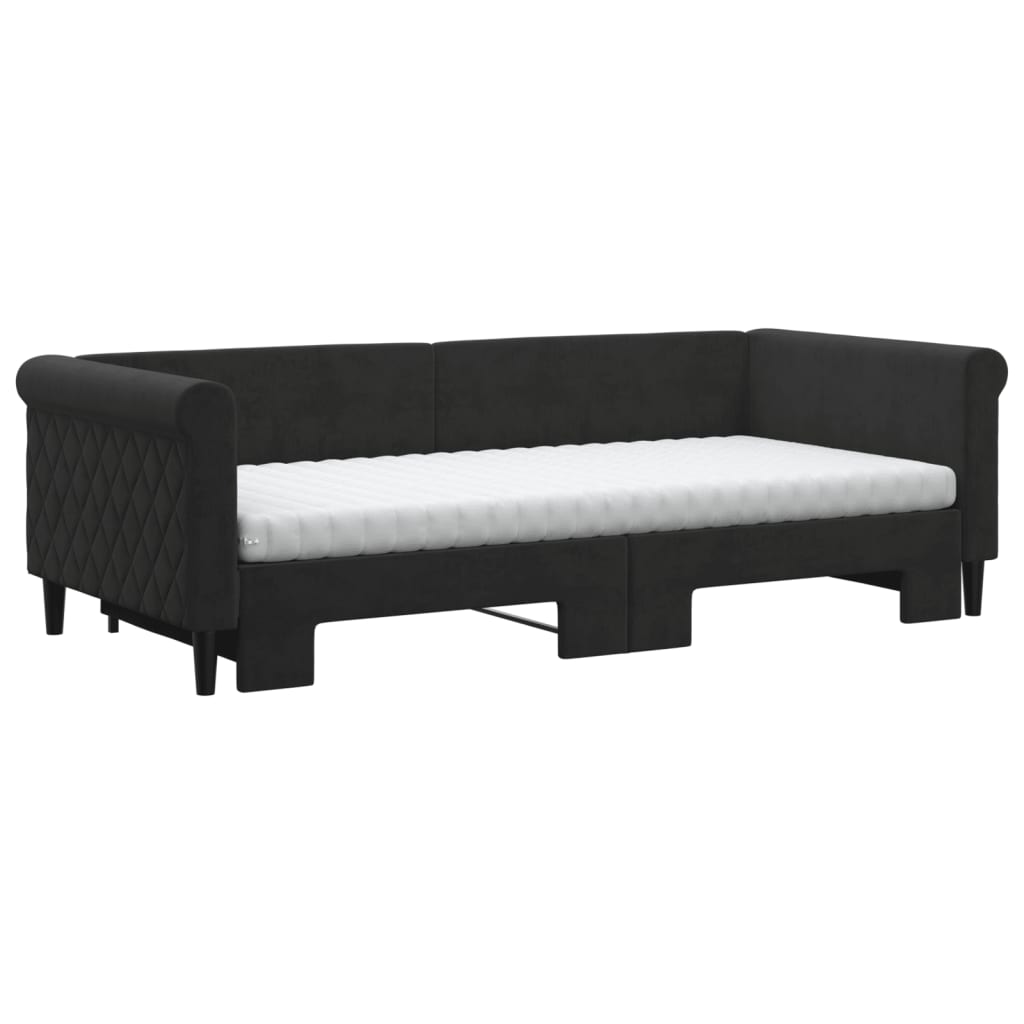 vidaXL Sofa rozsuwana z materacami, czarna, 90x200 cm, aksamit
