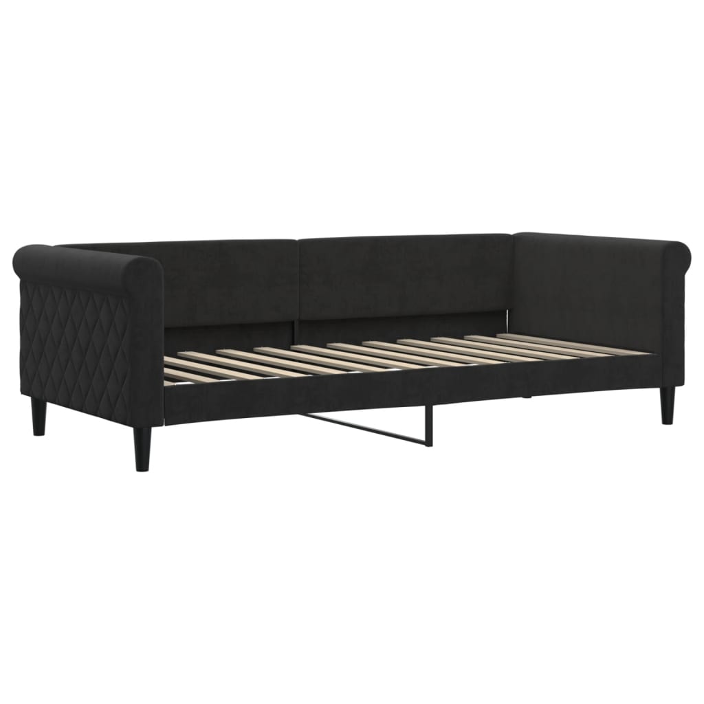 vidaXL Sofa rozsuwana z materacami, czarna, 90x200 cm, aksamit