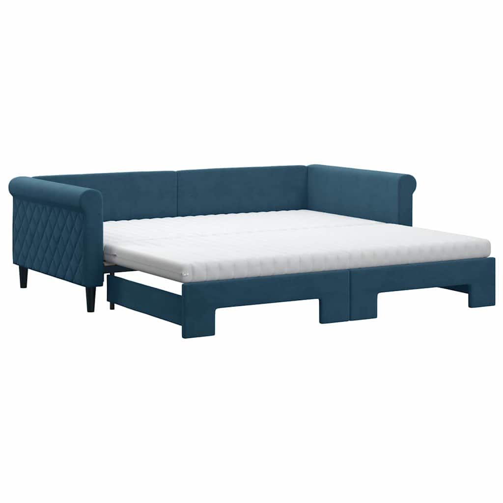 vidaXL Sofa rozsuwana z materacami, niebieska, 100x200 cm, aksamit