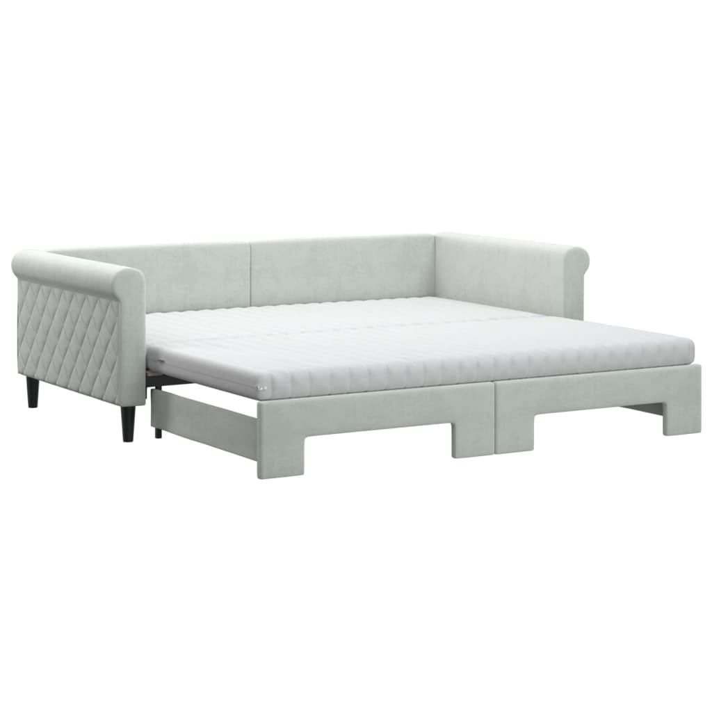 vidaXL Sofa rozsuwana z materacami, jasnoszara, 100x200 cm, aksamit