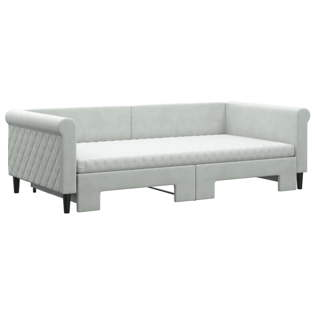 vidaXL Sofa rozsuwana z materacami, jasnoszara, 100x200 cm, aksamit