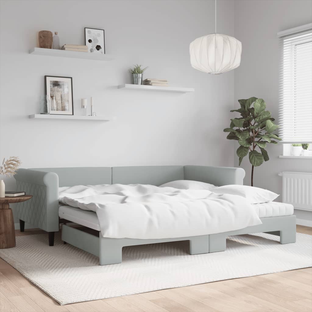 vidaXL Sofa rozsuwana z materacami, jasnoszara, 100x200 cm, aksamit