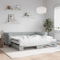 vidaXL Sofa rozsuwana z materacami, jasnoszara, 100x200 cm, aksamit