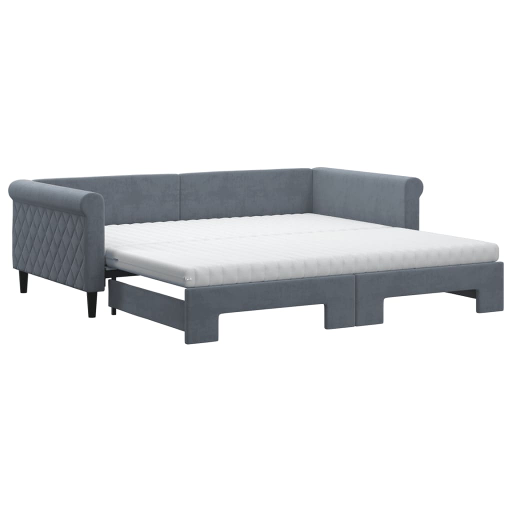 vidaXL Sofa rozsuwana z materacami, ciemnoszara, 100x200 cm, aksamit