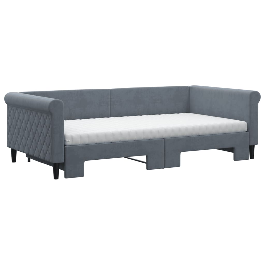 vidaXL Sofa rozsuwana z materacami, ciemnoszara, 100x200 cm, aksamit