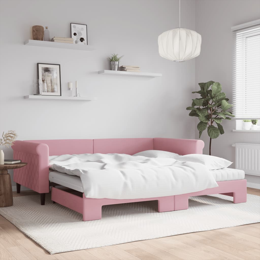 vidaXL Sofa rozsuwana z materacami, różowa, 100x200 cm, aksamit