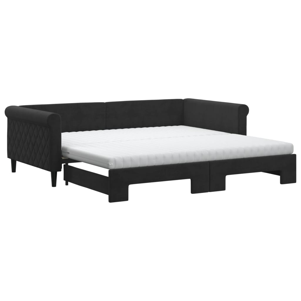 vidaXL Sofa rozsuwana z materacami, czarna, 100x200 cm, aksamit
