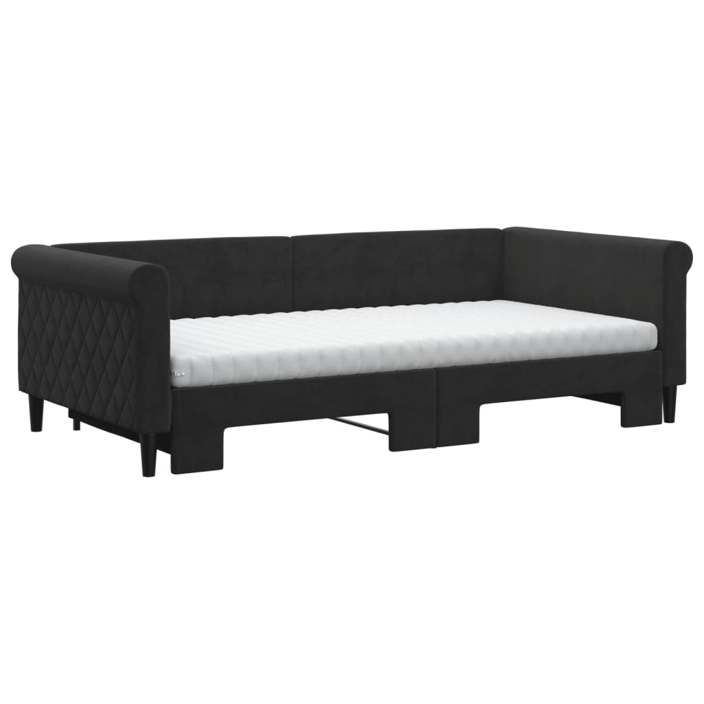 vidaXL Sofa rozsuwana z materacami, czarna, 100x200 cm, aksamit