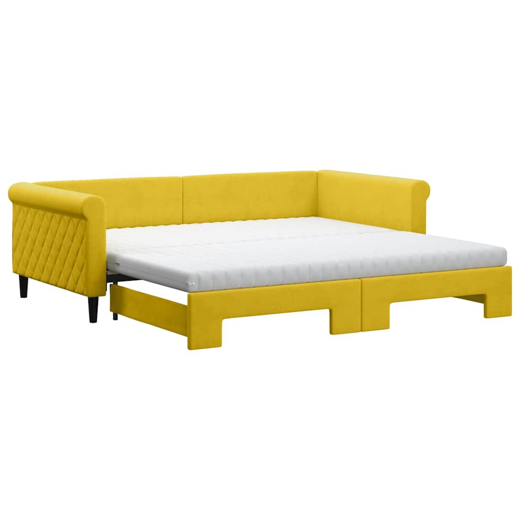 vidaXL Sofa rozsuwana z materacami, żółta, 100x200 cm, aksamit