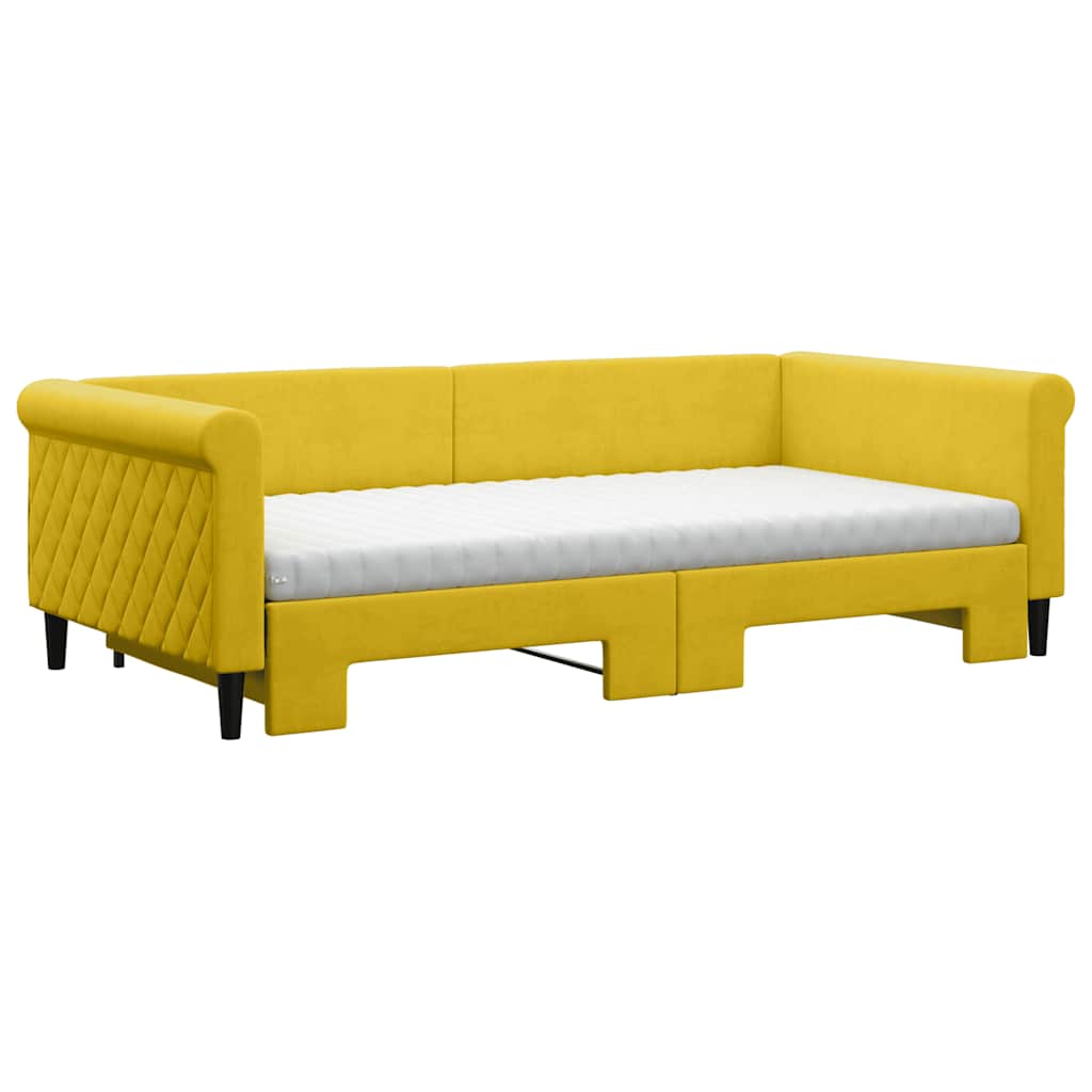 vidaXL Sofa rozsuwana z materacami, żółta, 100x200 cm, aksamit