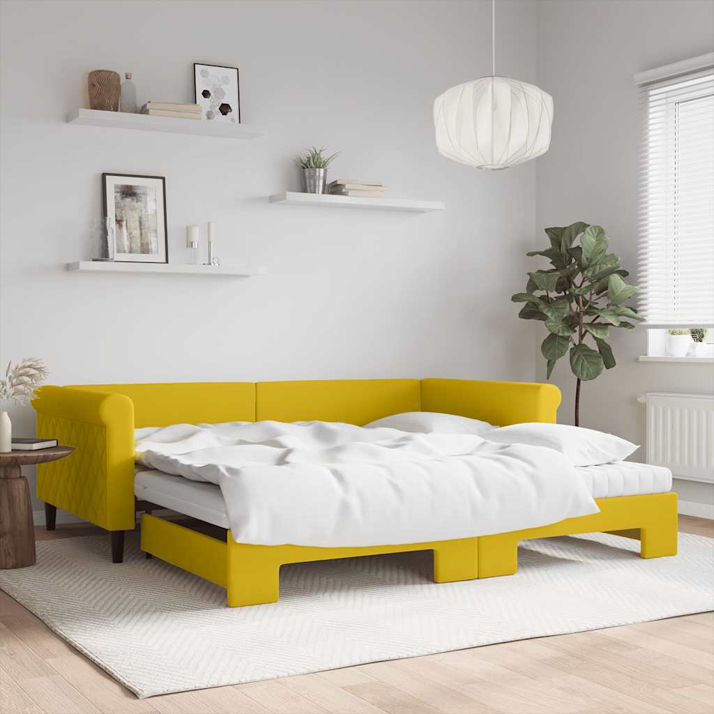 vidaXL Sofa rozsuwana z materacami, żółta, 100x200 cm, aksamit