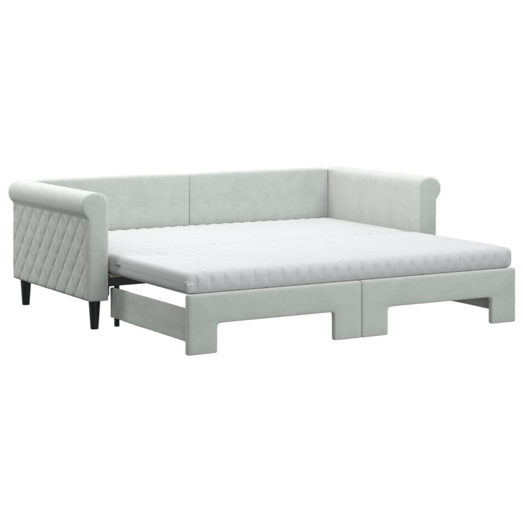 vidaXL Sofa rozsuwana z materacami, jasnoszara, 90x190 cm, aksamit