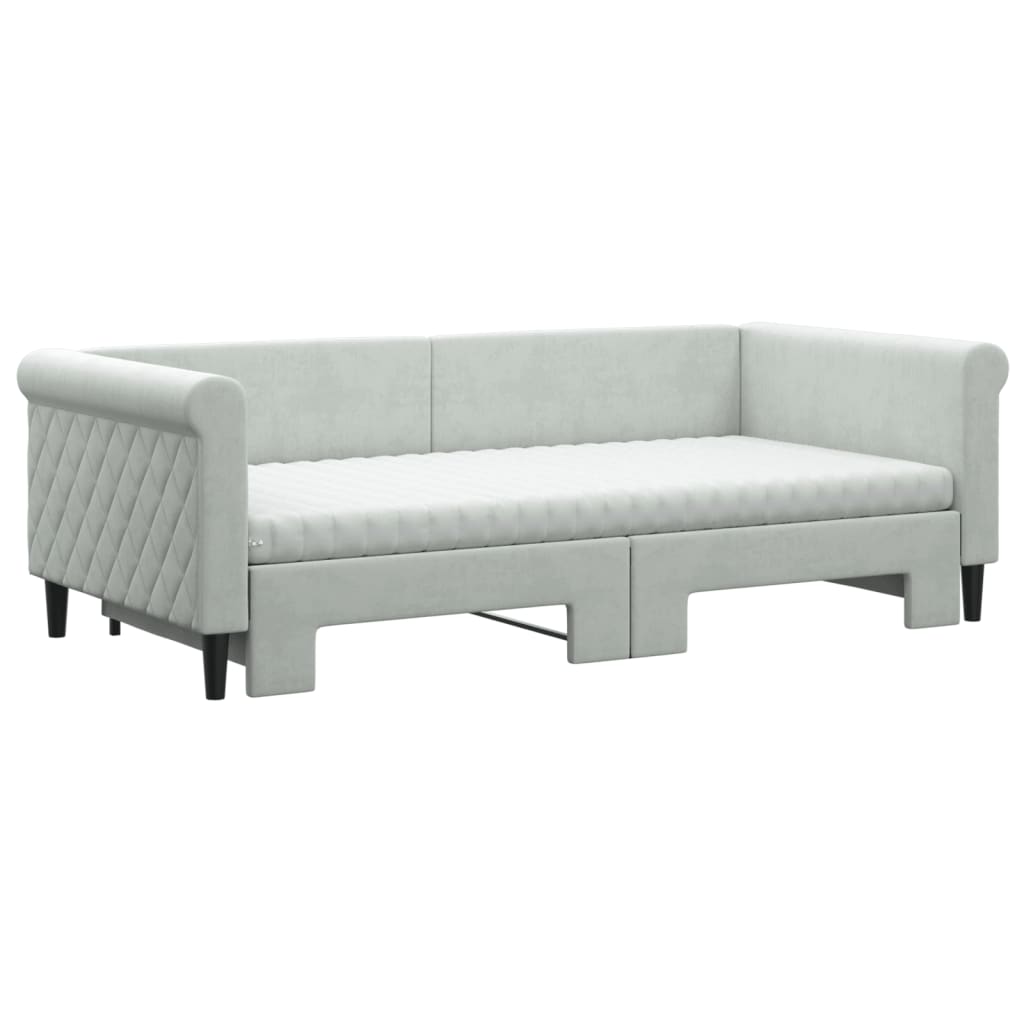 vidaXL Sofa rozsuwana z materacami, jasnoszara, 90x190 cm, aksamit