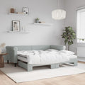 vidaXL Sofa rozsuwana z materacami, jasnoszara, 90x190 cm, aksamit