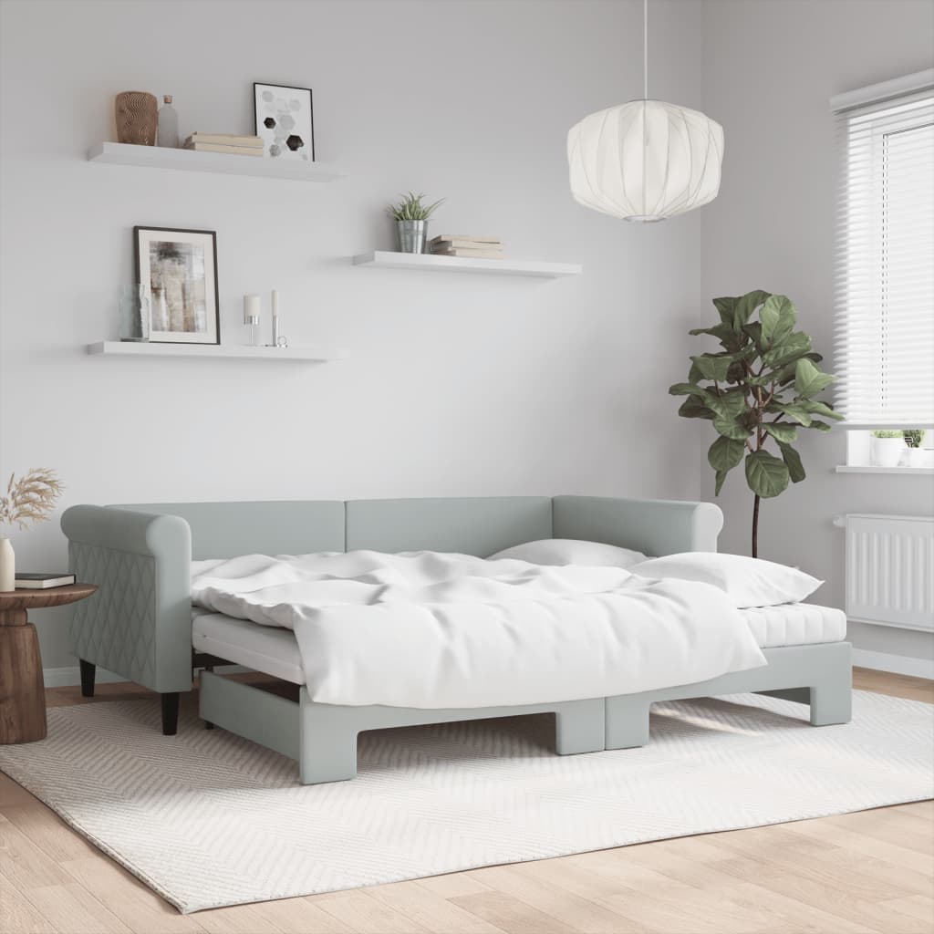 vidaXL Sofa rozsuwana z materacami, jasnoszara, 90x190 cm, aksamit