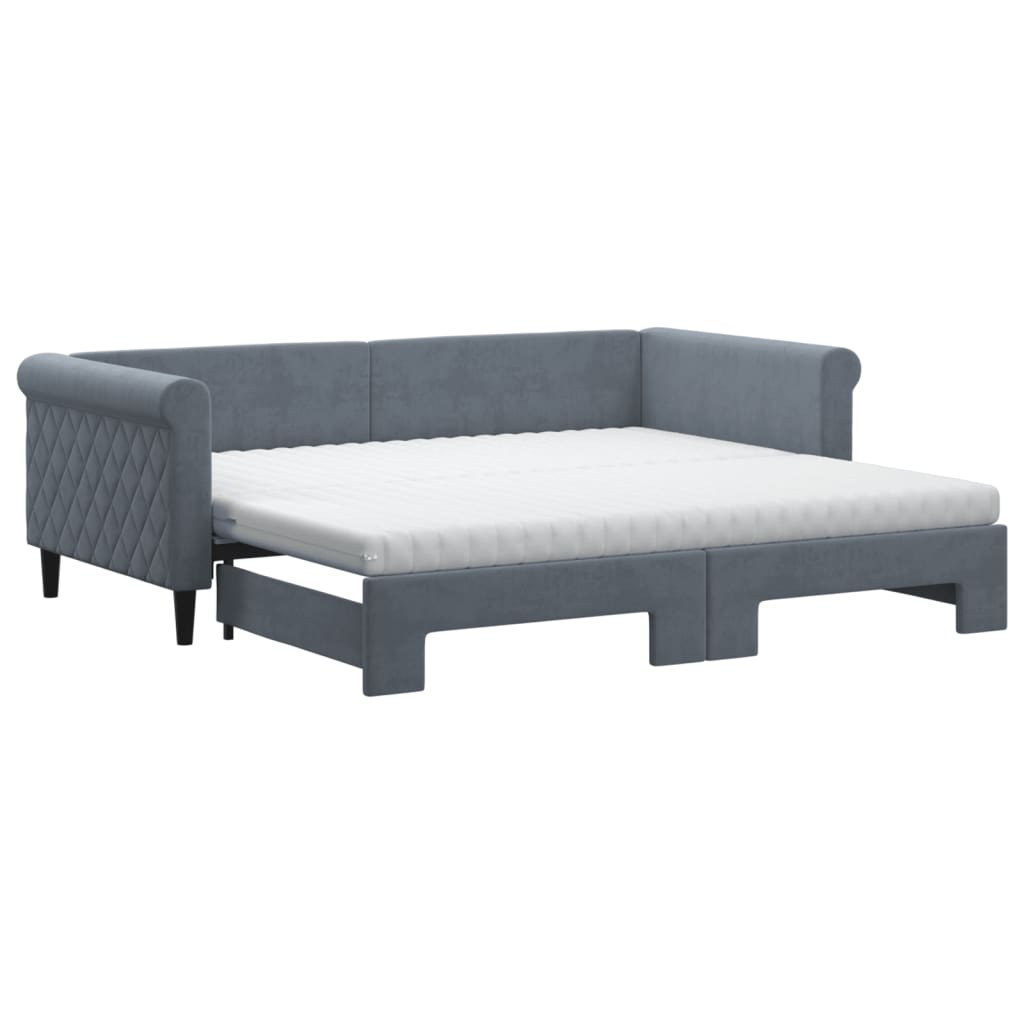 vidaXL Sofa rozsuwana z materacami, ciemnoszara, 90x190 cm, aksamit