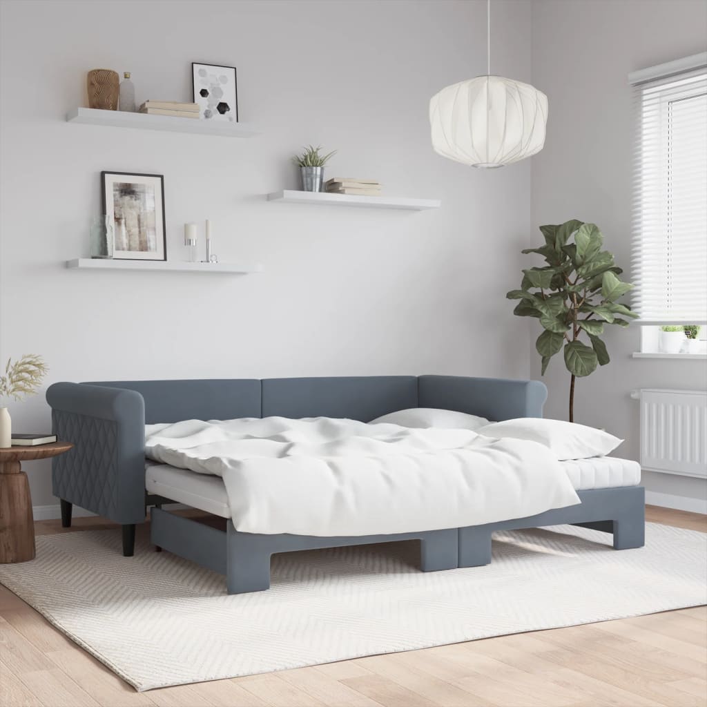 vidaXL Sofa rozsuwana z materacami, ciemnoszara, 90x190 cm, aksamit
