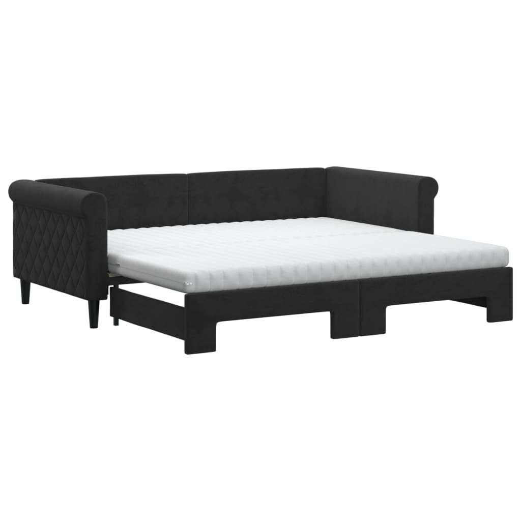 vidaXL Sofa rozsuwana z materacami, czarna, 90x190 cm, aksamit