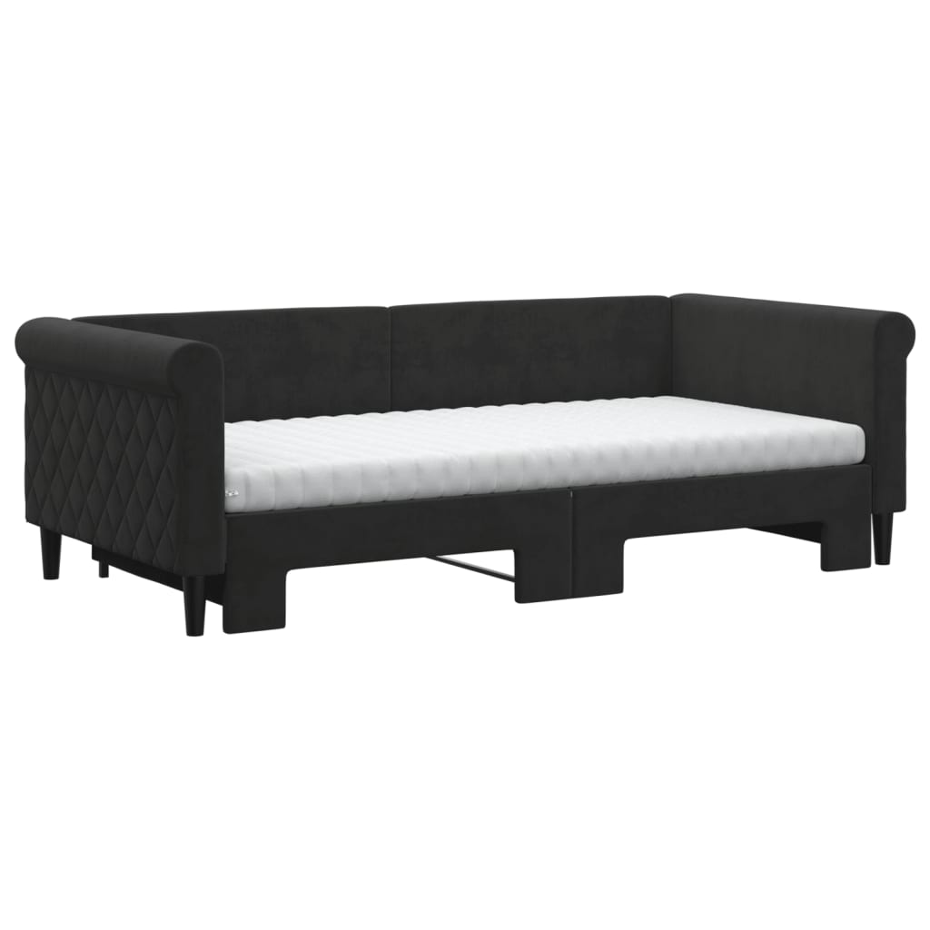 vidaXL Sofa rozsuwana z materacami, czarna, 90x190 cm, aksamit