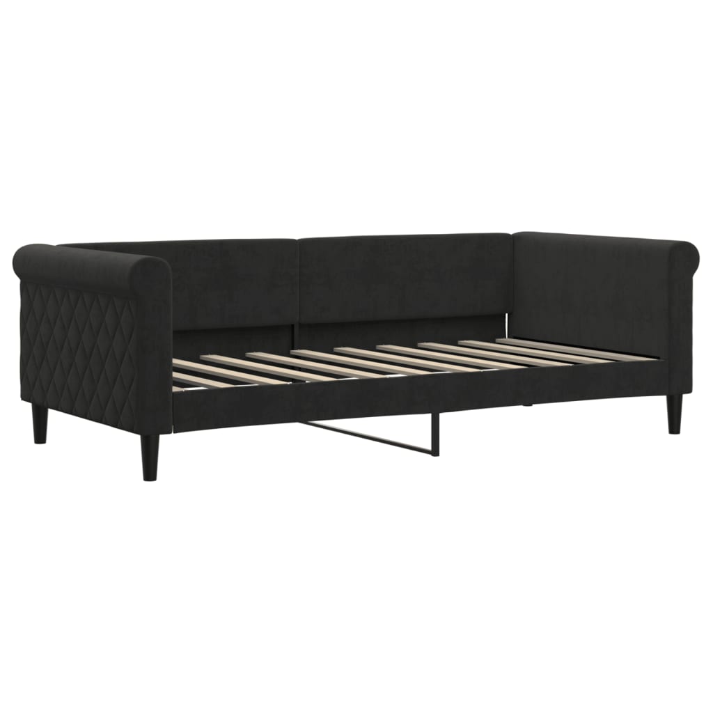 vidaXL Sofa rozsuwana z materacami, czarna, 90x190 cm, aksamit