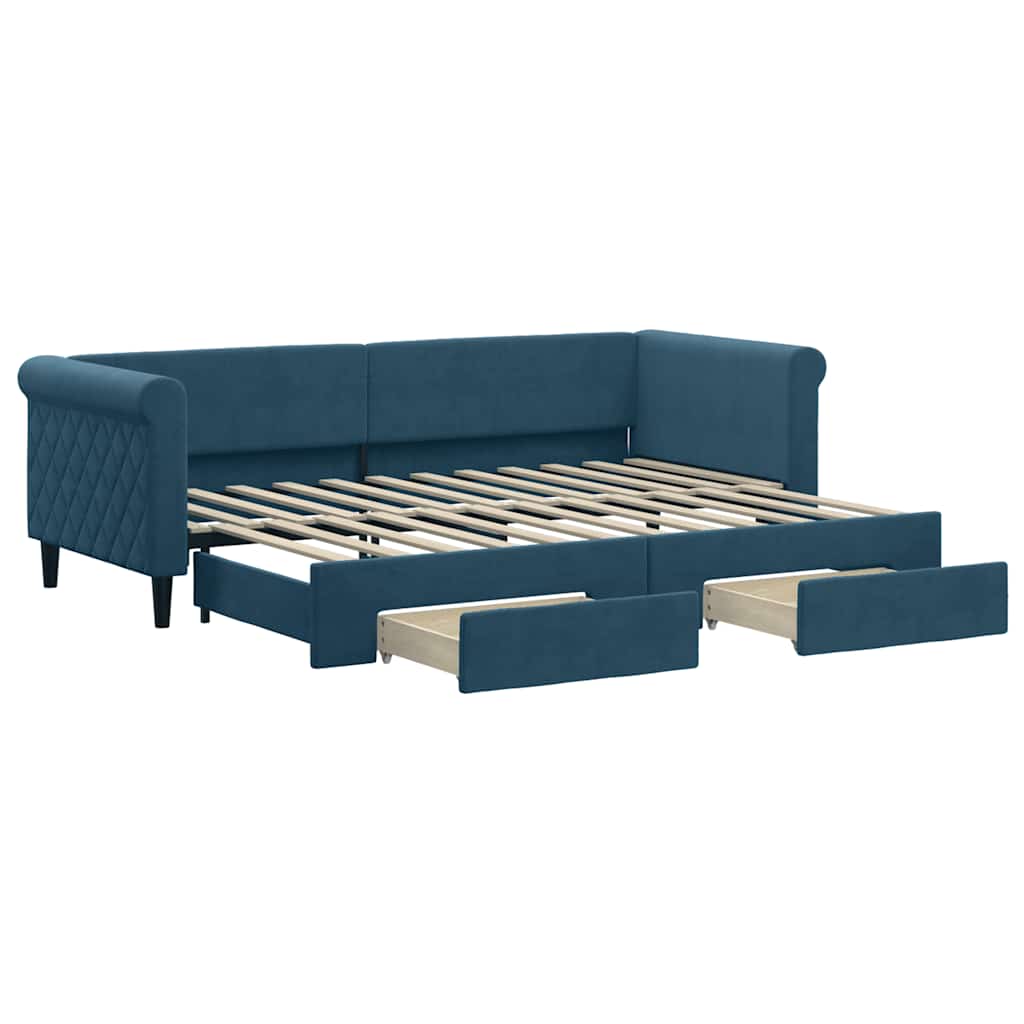 vidaXL Sofa rozsuwana z szufladami, niebieska, 80x200 cm, aksamit