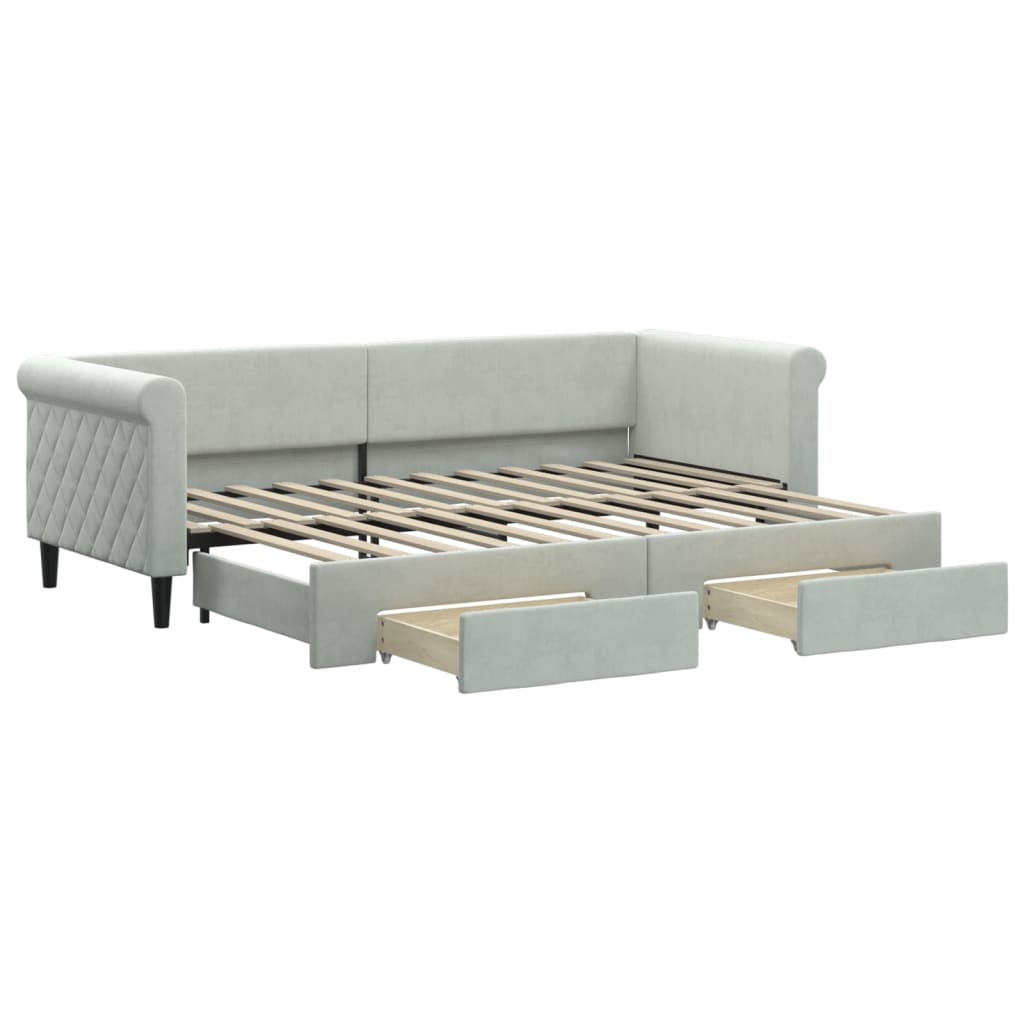 vidaXL Sofa rozsuwana z szufladami, jasnoszara, 80x200 cm, aksamit