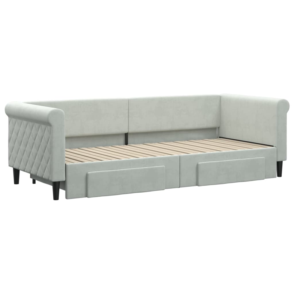 vidaXL Sofa rozsuwana z szufladami, jasnoszara, 80x200 cm, aksamit