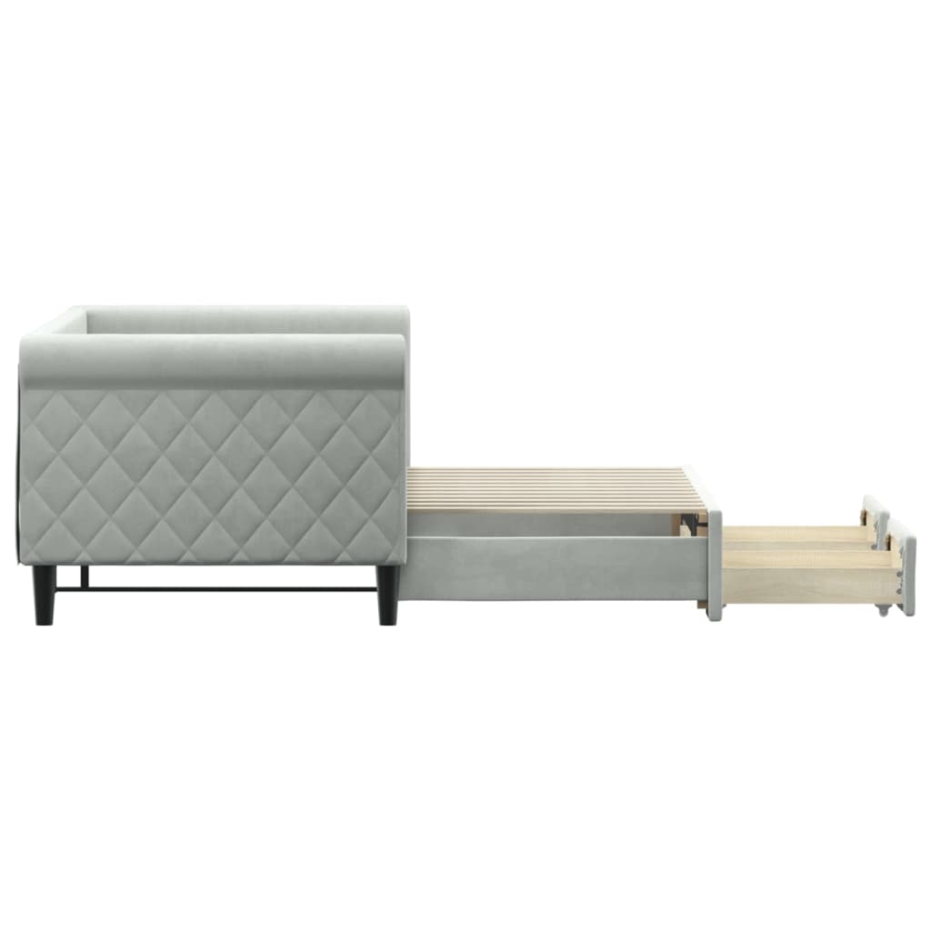 vidaXL Sofa rozsuwana z szufladami, jasnoszara, 80x200 cm, aksamit