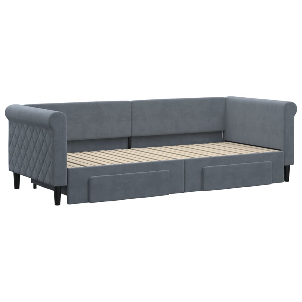 vidaXL Sofa rozsuwana z szufladami, ciemnoszara, 80x200 cm, aksamit