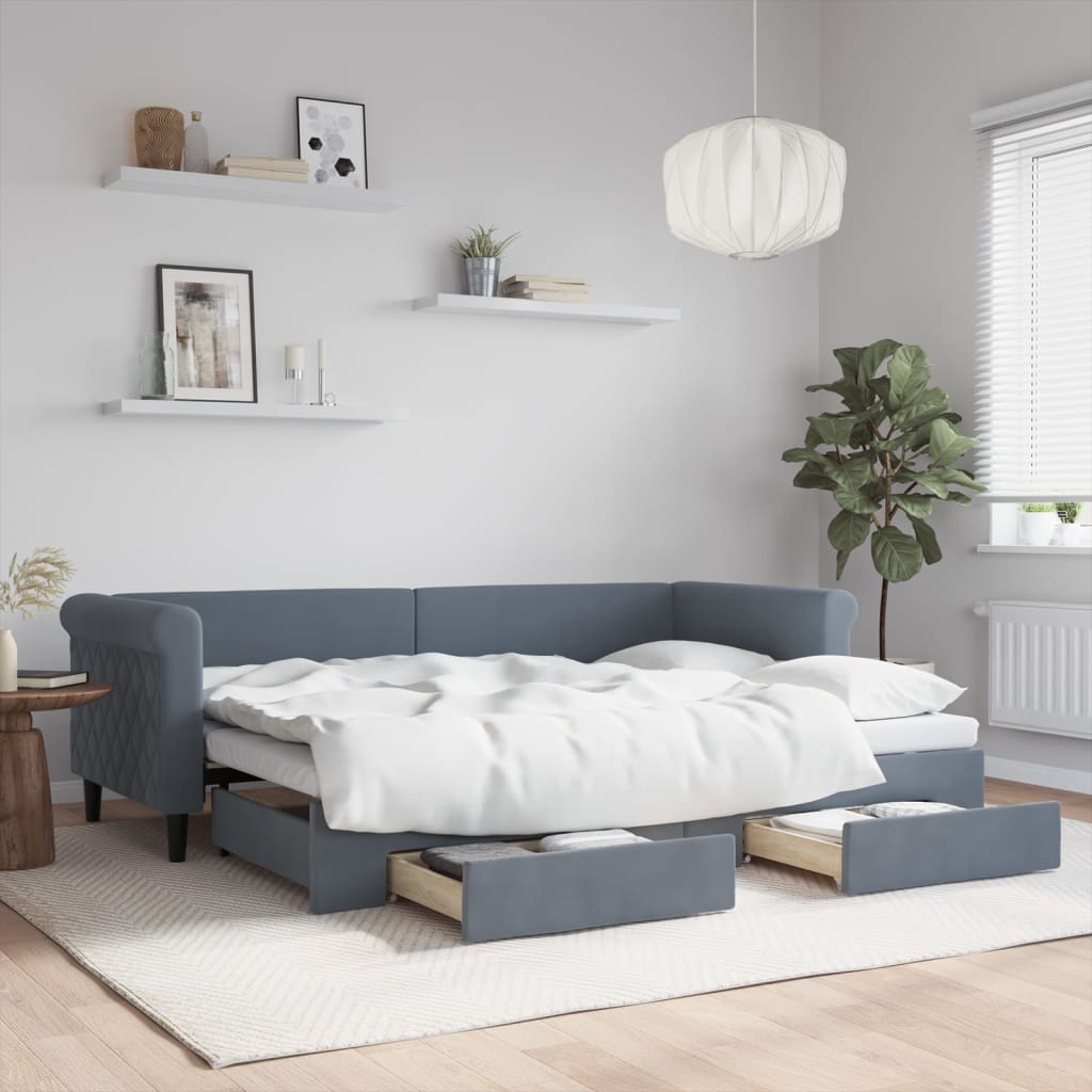 vidaXL Sofa rozsuwana z szufladami, ciemnoszara, 80x200 cm, aksamit