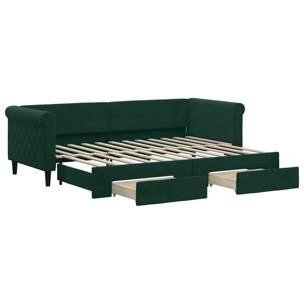 vidaXL Sofa rozsuwana z szufladami, ciemnozielona, 80x200 cm, aksamit