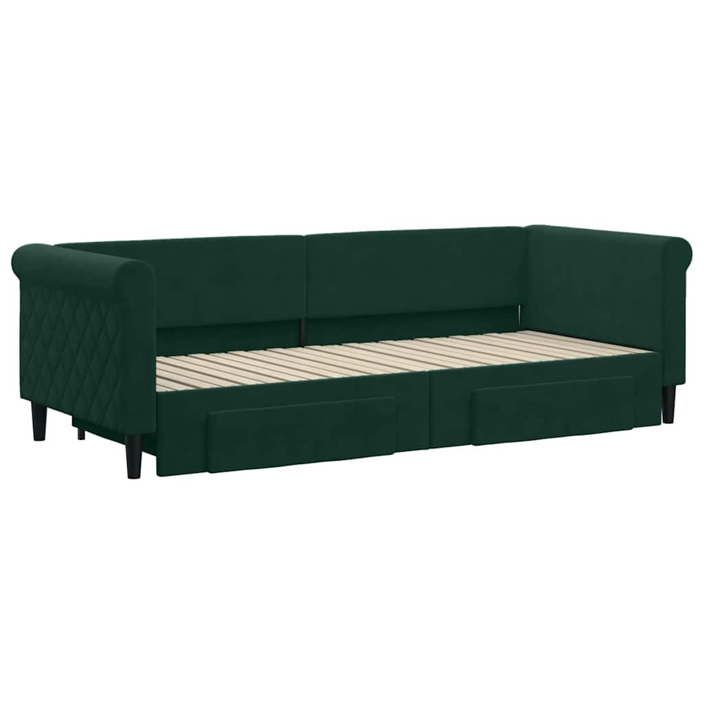 vidaXL Sofa rozsuwana z szufladami, ciemnozielona, 80x200 cm, aksamit