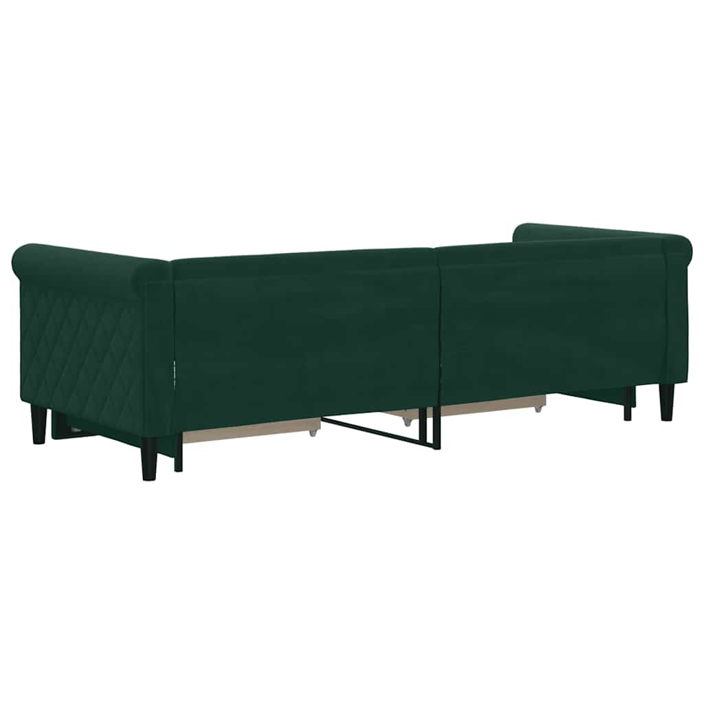 vidaXL Sofa rozsuwana z szufladami, ciemnozielona, 80x200 cm, aksamit