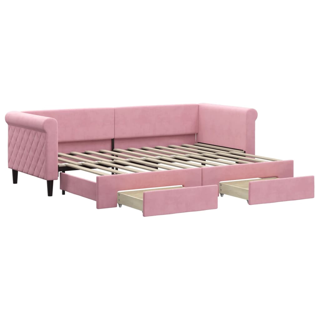 vidaXL Sofa rozsuwana z szufladami, różowa, 80x200 cm, aksamit
