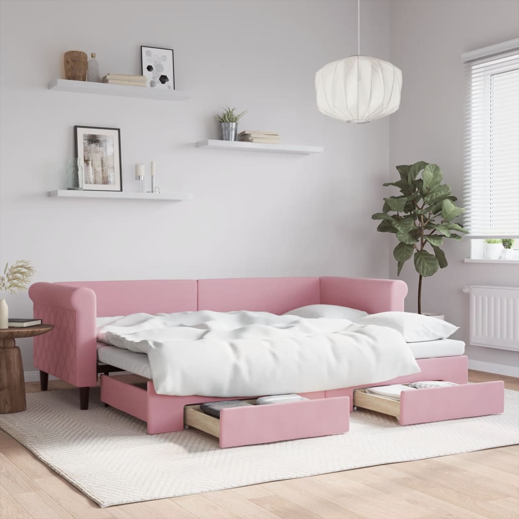 vidaXL Sofa rozsuwana z szufladami, różowa, 80x200 cm, aksamit