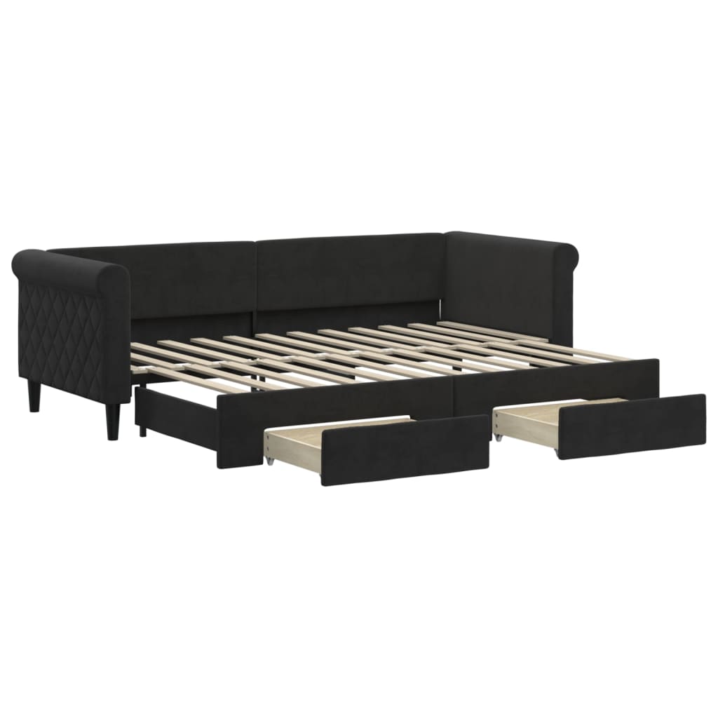 vidaXL Sofa rozsuwana z szufladami, czarna, 80x200 cm, aksamit