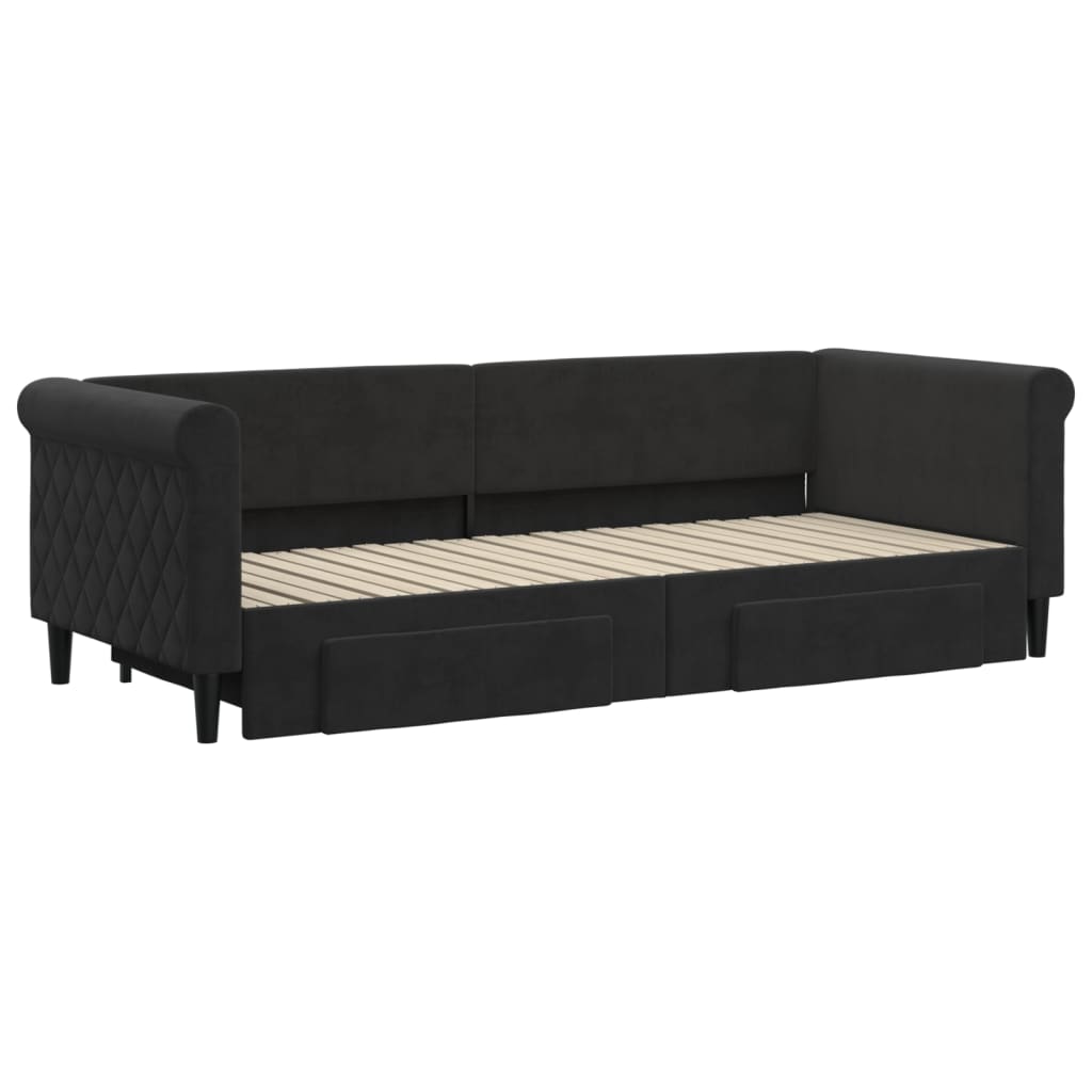 vidaXL Sofa rozsuwana z szufladami, czarna, 80x200 cm, aksamit