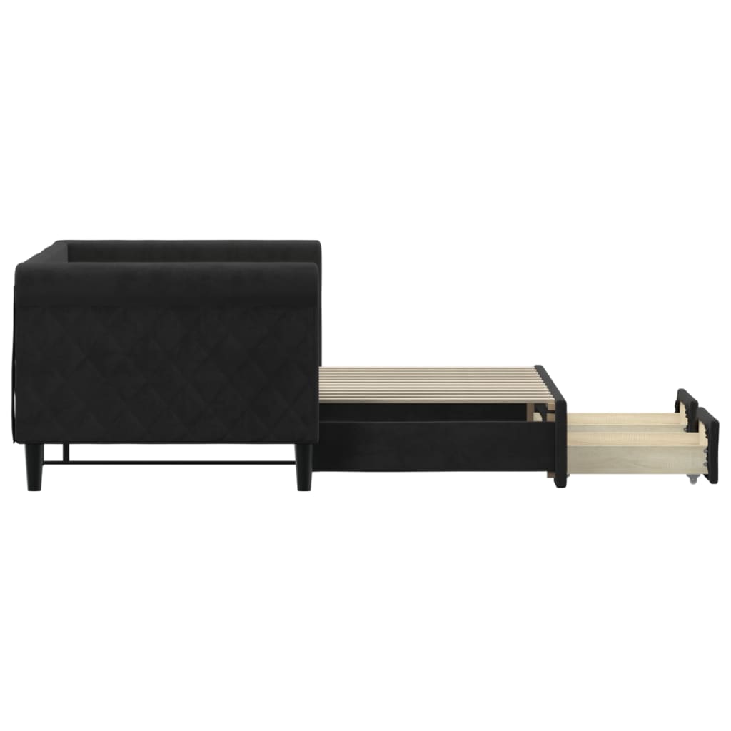 vidaXL Sofa rozsuwana z szufladami, czarna, 80x200 cm, aksamit