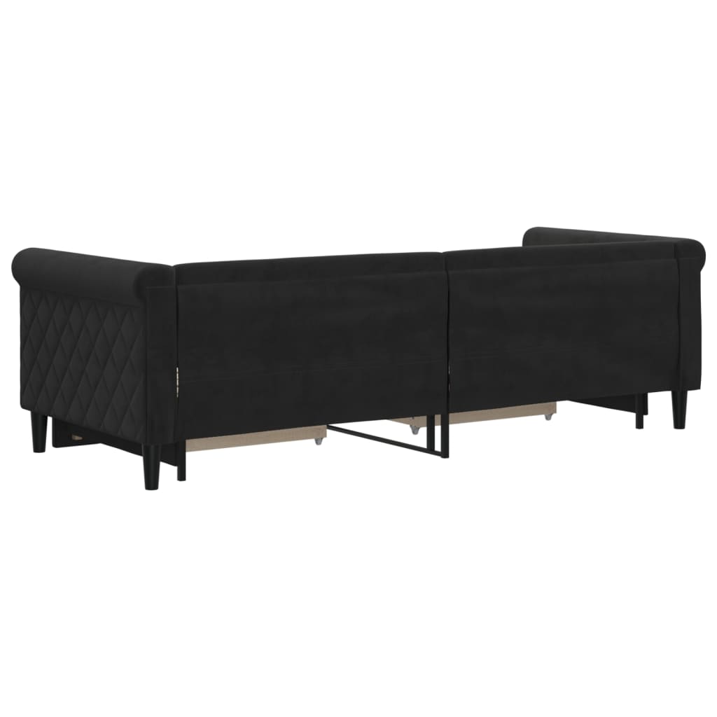 vidaXL Sofa rozsuwana z szufladami, czarna, 80x200 cm, aksamit