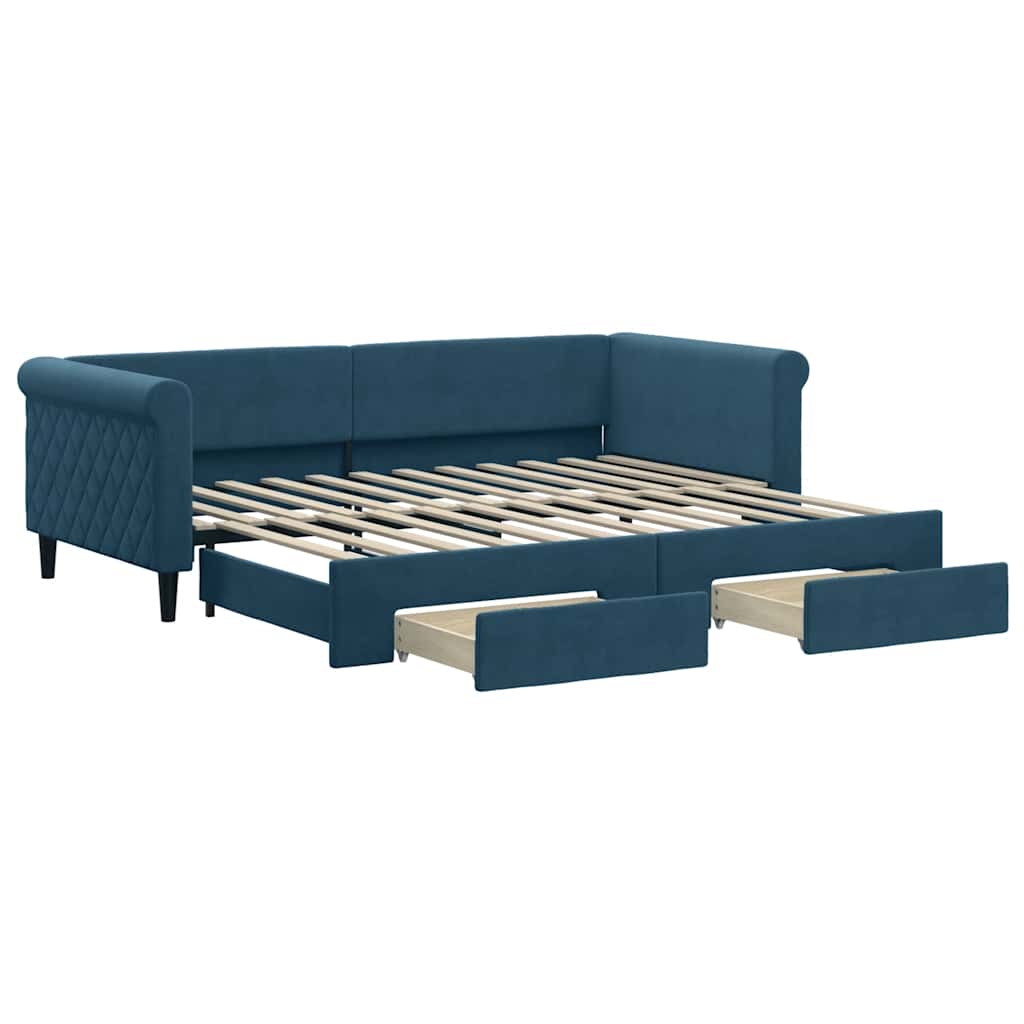 vidaXL Sofa rozsuwana z szufladami, niebieska, 90x200 cm, aksamit