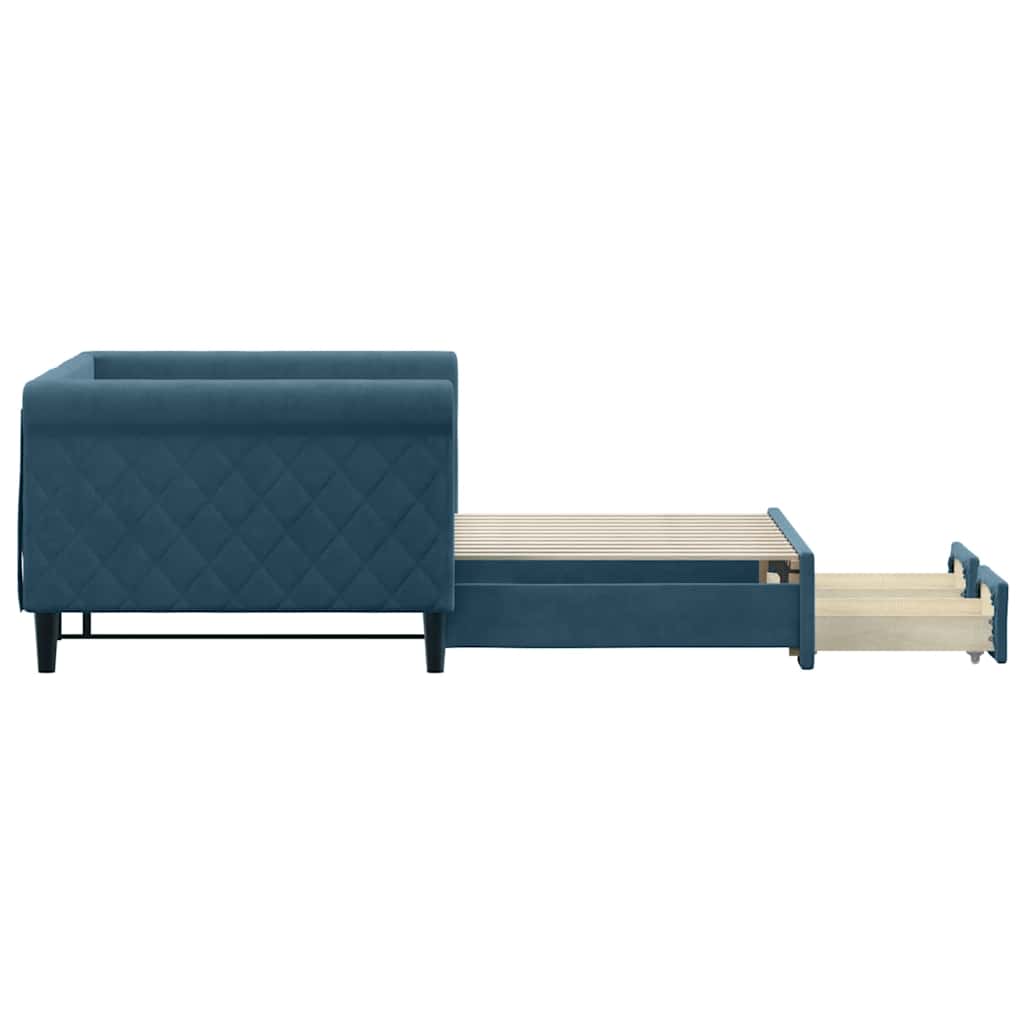 vidaXL Sofa rozsuwana z szufladami, niebieska, 90x200 cm, aksamit